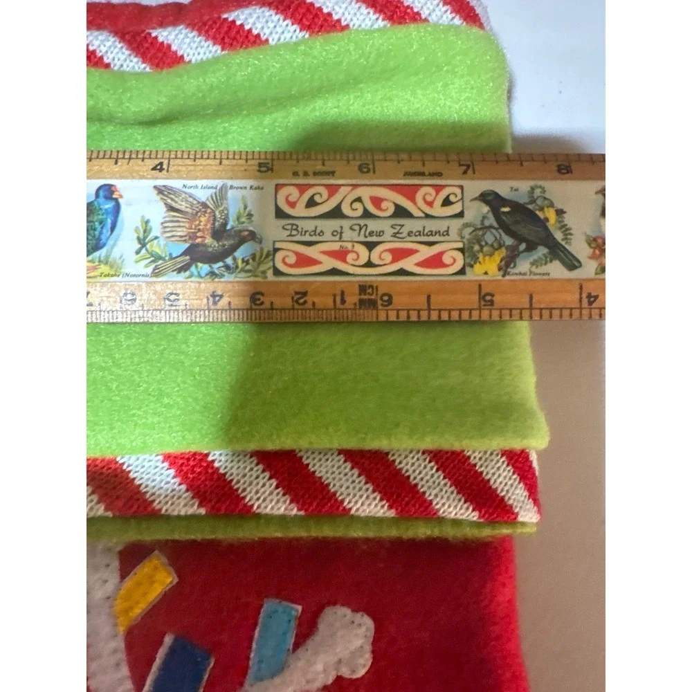 Tai-Pan Trading Red Snowflake Christmas Stocking Green Cuff Candy Cane Trim 16in